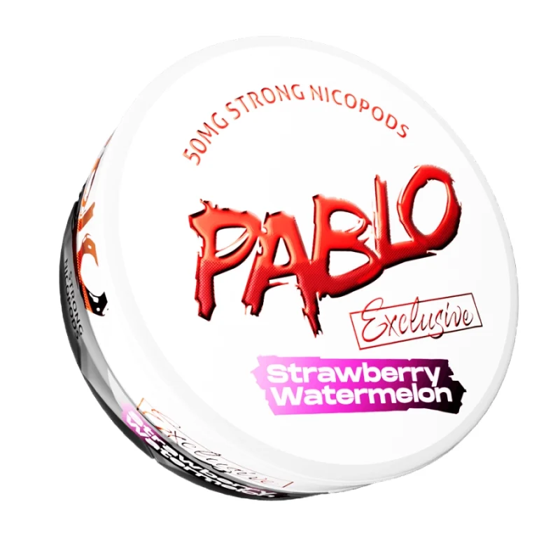 Pablo Exclusive 50mg Strawberry Watermelon nicotine pouches — 50mg/g ~30mg per pouch — furaneol strawberry watermelon aldehyde dual fruit — 0.6g slim semi-moist — NGP Empire Scandinavia