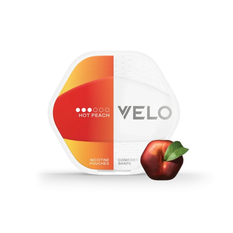 VELO Shift Hot Peach tobacco-free nicotine pouches can with peach flavor