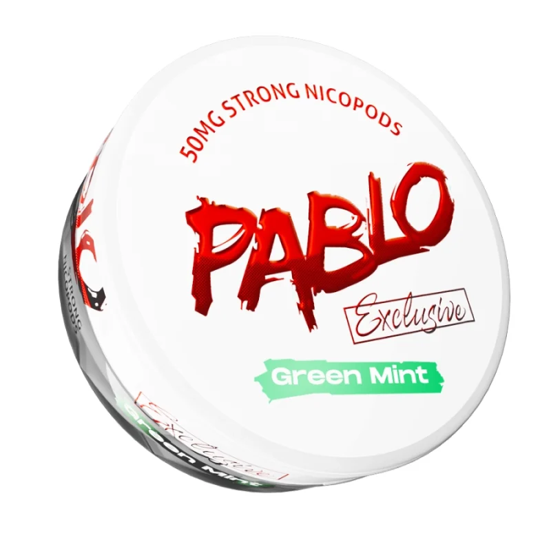 Pablo Exclusive 50mg Green Mint nicotine pouches — 50mg/g ~30mg per pouch — L-carvone green spearmint botanical — 0.6g slim semi-moist — NGP Empire Scandinavia