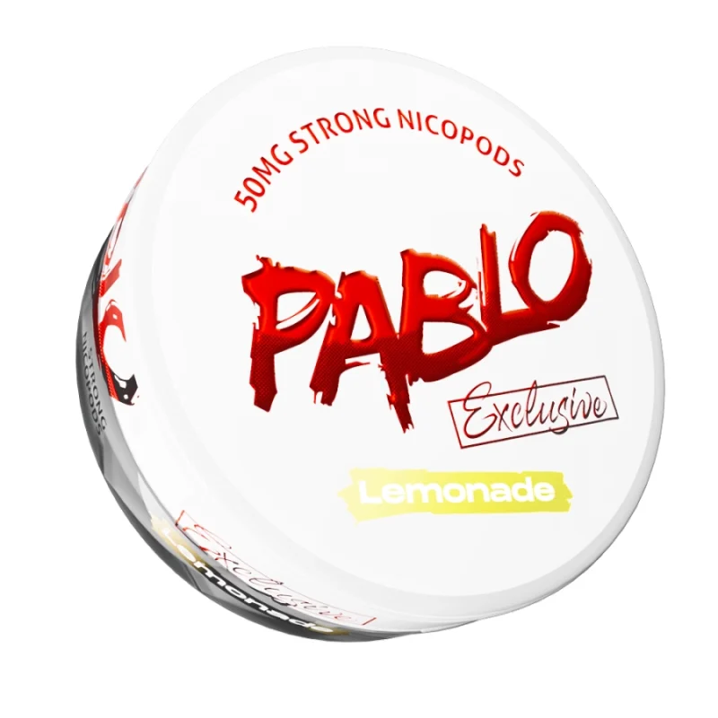 Pablo Exclusive 50mg Lemonade nicotine pouches — 50mg/g ~30mg per pouch — citral limonene lemon-sour — no menthol — 0.6g slim semi-moist — NGP Empire Scandinavia