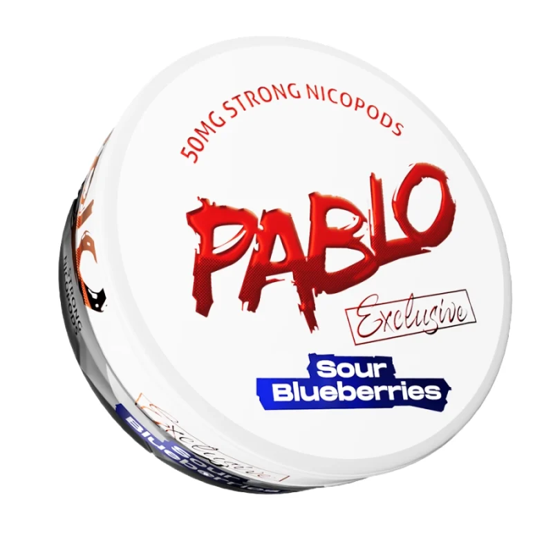 Pablo Exclusive 50mg Sour Blueberries nicotine pouches — 50mg/g ~32mg per pouch — linalool blueberry citric malic acid sour tart berry — 0.8g extreme tier — NGP Empire Scandinavia