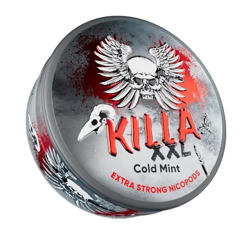 KILLA Cold Mint XXL nicotine pouches — ultra-strong peppermint menthol 30 pouches per can extended format, NGP Empire Scandinavia, tobacco-free