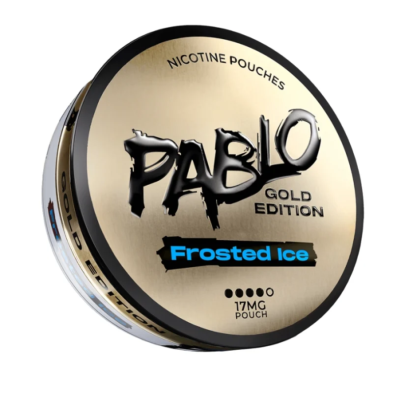Pablo Gold Edition Frosted Ice nicotine pouches — 30-35mg/g ~20-22mg per pouch — menthol TRPM8 eucalyptol dual cold — Gold Edition extreme tier — NGP Empire Scandinavia
