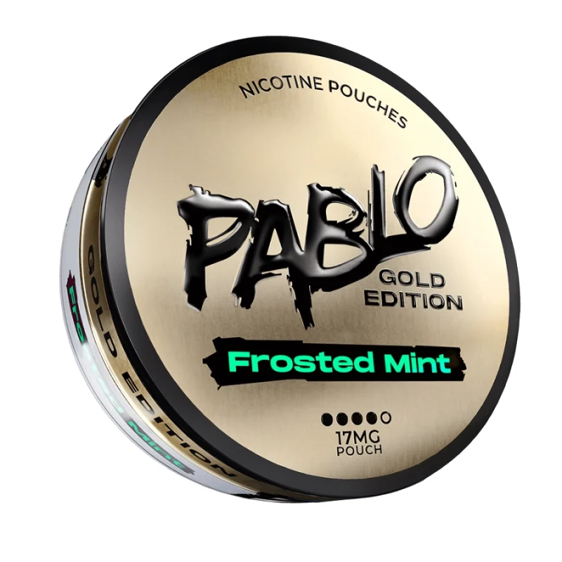 Pablo Gold Edition Frosted Mint nicotine pouches — 30-35mg/g ~20-22mg per pouch — L-carvone spearmint warm natural sweet — Gold Edition first Pablo recommendation KILLA users — NGP Empire Scandinavia