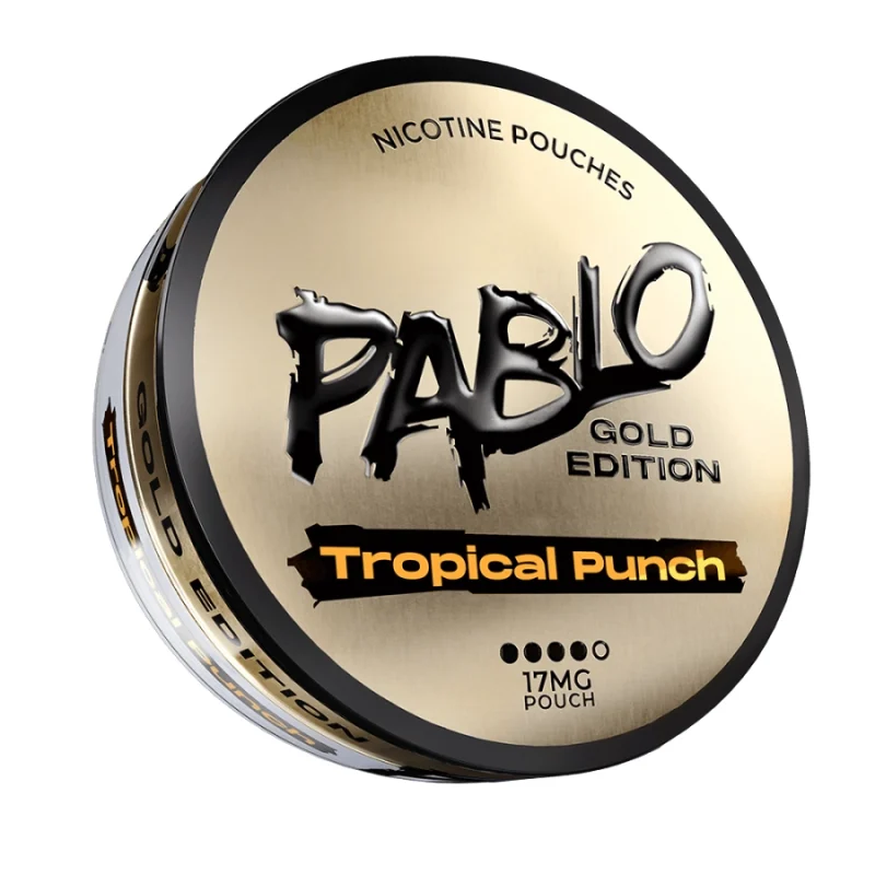 Pablo Gold Edition Tropical Punch nicotine pouches — 30-35mg/g ~20-22mg per pouch — multi-tropical ester ethyl butyrate allyl hexanoate — Gold Edition extreme tier — NGP Empire Scandinavia