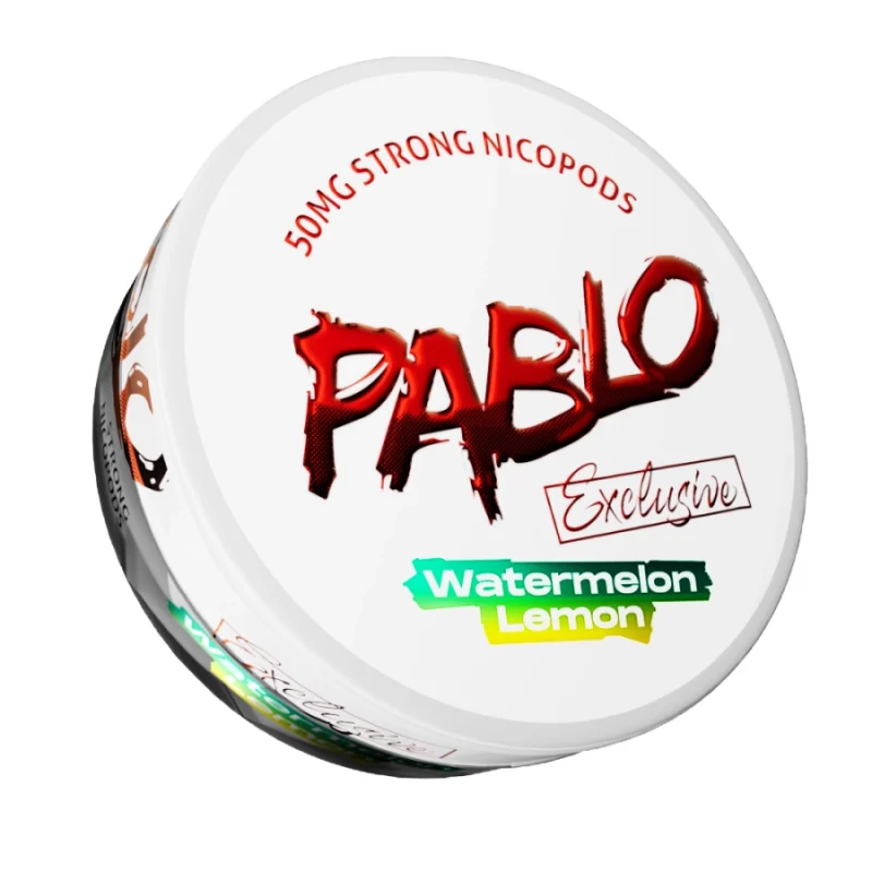 Pablo Exclusive 50mg Watermelon Lemon nicotine pouches — 50mg/g ~32mg per pouch — watermelon aldehyde citral lemon sour dual fruit — semi-moist extreme tier — NGP Empire Scandinavia