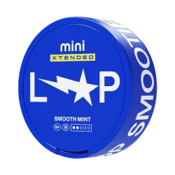LOOP Smooth Mint Mini Xtended nicotine pouch can — soft rounded menthol extended release Mini Xtended format Hyper Strong discreet tobacco-free InstantRush PlantCan Another Factory AB Sweden