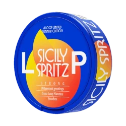 LOOP Sicily Spritz Strong Summer Edition nicotine pouch can — Sicilian blood orange limonene elderflower linalool aperitif gentian bitter Strong tobacco-free InstantRush PlantCan Another Factory AB Sweden 2026