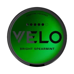 VELO Bright Spearmint 14mg nicotine pouches can — Extra Strong clean sweet spearmint slim format
