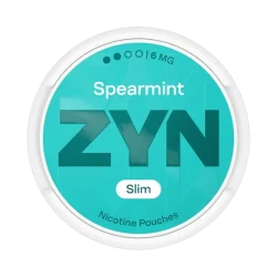 ZYN Spearmint 6mg S2 nicotine pouch can — 6mg Normal tobacco-free pure L-carvone spearmint gentle warm herbal mint Slim format 20 pouches Swedish Match Lidköping Sweden FDA MRTP authorised