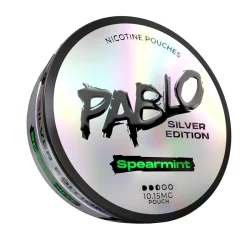 Pablo Silver Edition Spearmint nicotine pouches — L-carvone warm botanical spearmint no menthol — ~10mg ~15mg/g Silver Edition — 14g semi-moist — NGP Empire Scandinavia