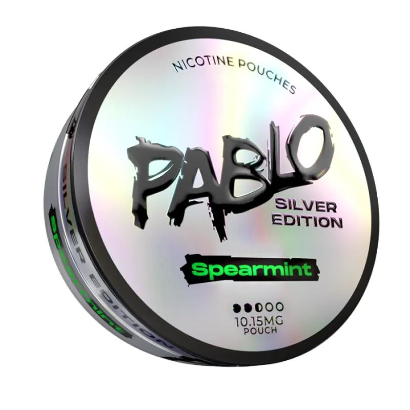 Pablo Silver Edition Spearmint nicotine pouches — L-carvone warm botanical spearmint no menthol — ~10mg ~15mg/g Silver Edition — 14g semi-moist — NGP Empire Scandinavia