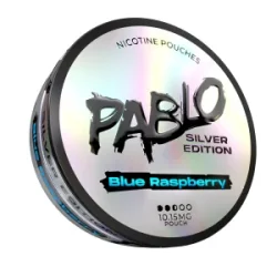 Pablo Silver Edition Blue Raspberry nicotine pouches — methyl anthranilate ethyl butyrate blue candy raspberry — ~10mg ~15mg/g Silver Edition — 14g semi-moist — NGP Empire Scandinavia