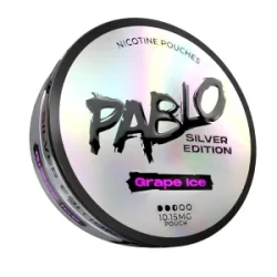 Pablo Silver Edition Grape Ice nicotine pouches — methyl anthranilate Concord grape menthol TRPM8 ice — ~10mg ~15mg/g Silver Edition — 14g semi-moist — NGP Empire Scandinavia