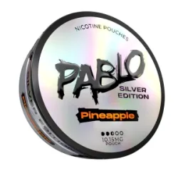 Pablo Silver Edition Pineapple nicotine pouches — ethyl hexanoate allyl hexanoate tropical pineapple ester — ~10mg ~15mg/g Silver Edition — 14g semi-moist — NGP Empire Scandinavia